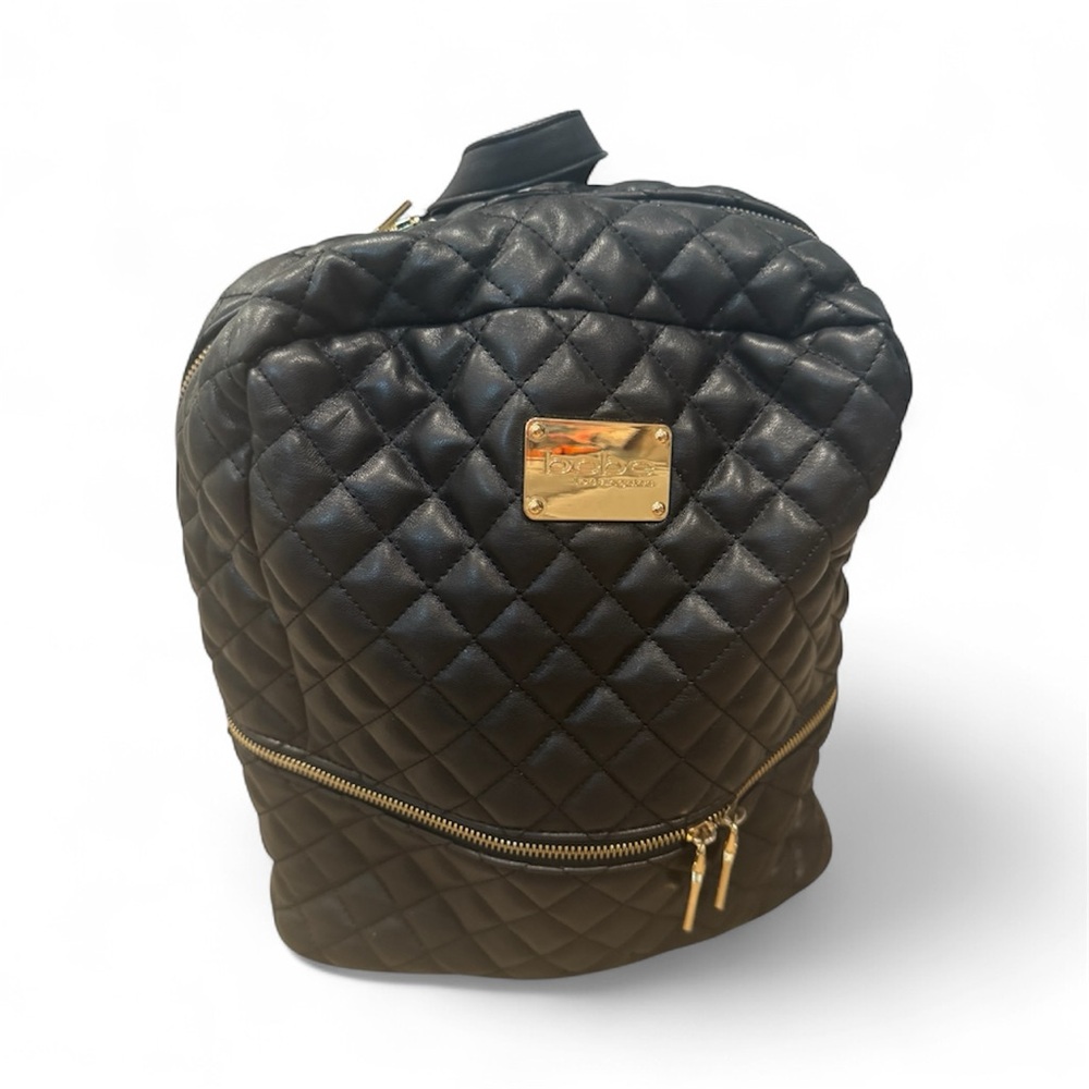 Bebe Black Quilted Backpack with Gold Accents